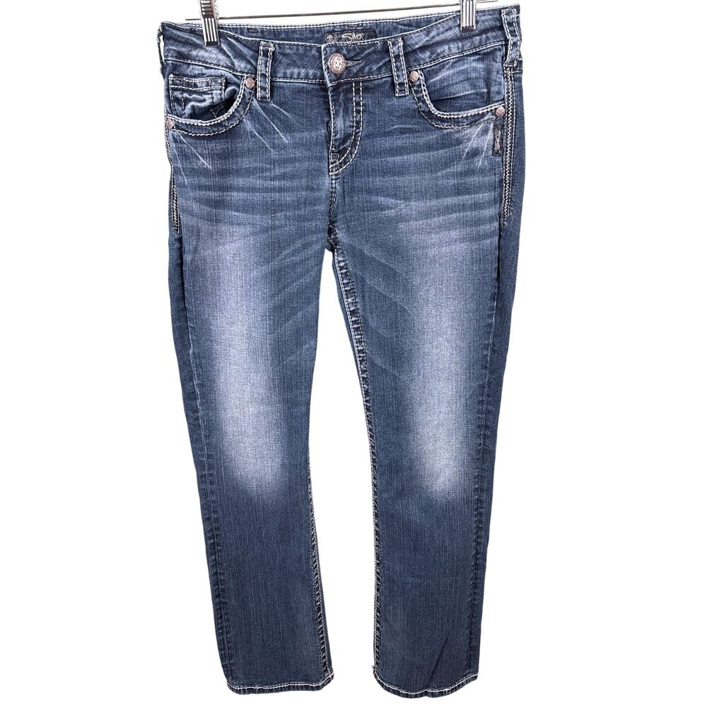 Silver Jeans Denim Pants Women 30x31 Blue Embroidered Aiko Mid Slim Boot Casual‎
